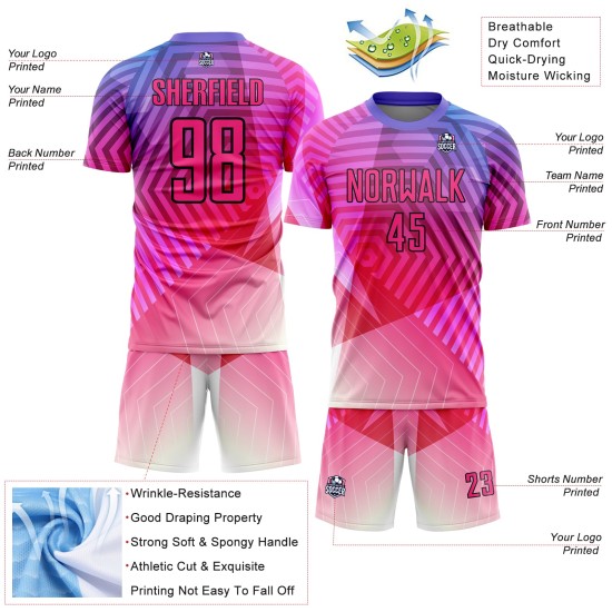 Purple Jersey Geometric Sublimation Pink-Black Soccer Custom Shapes Uniform Purple Jersey Geometric Sublimation Pink-Black Soccer Custom Shapes Uniform
