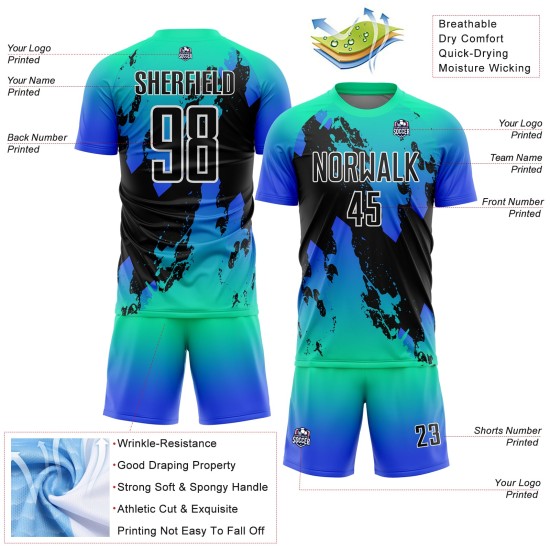 Jersey Uniform Sublimation Blue Custom Soccer Splash Black-Thunder Aqua Jersey Uniform Sublimation Blue Custom Soccer Splash Black-Thunder Aqua