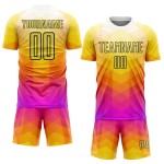 Pink-Black Yellow Sublimation Geometric Jersey Shapes Hot Uniform Soccer Custom Pink-Black Yellow Sublimation Geometric Jersey Shapes Hot Uniform Soccer Custom