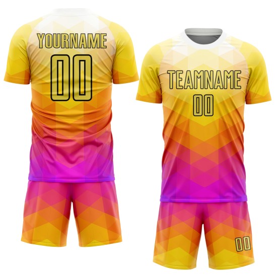 Pink-Black Yellow Sublimation Geometric Jersey Shapes Hot Uniform Soccer Custom Pink-Black Yellow Sublimation Geometric Jersey Shapes Hot Uniform Soccer Custom