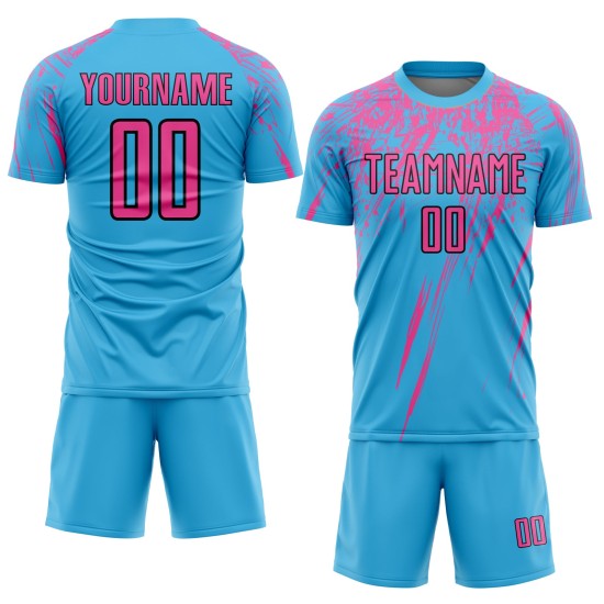 Jersey Pink-Black Sublimation Sky Blue Custom Uniform Soccer Jersey Pink-Black Sublimation Sky Blue Custom Uniform Soccer