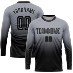 Fashion Custom Long Jersey Gray Soccer Uniform Black Fade Sublimation Sleeve
