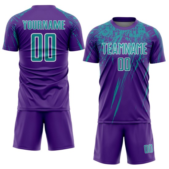 Purple Jersey Teal-White Soccer Sublimation Uniform Custom Purple Jersey Teal-White Soccer Sublimation Uniform Custom