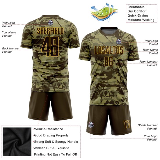Jersey Brown-Gold Camo Salute Sublimation Soccer Custom Service Uniform To Jersey Brown-Gold Camo Salute Sublimation Soccer Custom Service Uniform To
