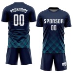 Jersey Navy Custom Soccer White-Teal Uniform Sublimation Jersey Navy Custom Soccer White-Teal Uniform Sublimation