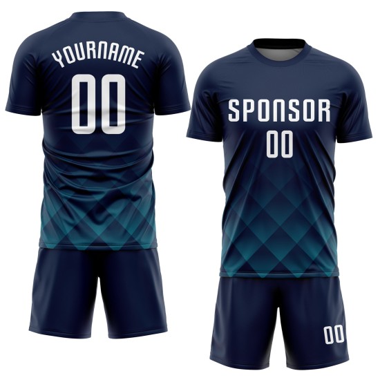 Jersey Navy Custom Soccer White-Teal Uniform Sublimation Jersey Navy Custom Soccer White-Teal Uniform Sublimation