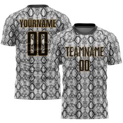 Black Sublimation Custom Gold Snakeskin Black-Old Soccer Uniform Jersey
