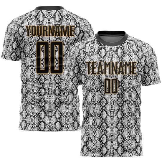 Black Sublimation Custom Gold Snakeskin Black-Old Soccer Uniform Jersey Black Sublimation Custom Gold Snakeskin Black-Old Soccer Uniform Jersey