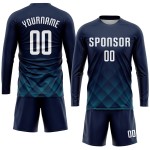 Jersey Navy Custom Soccer White-Teal Uniform Sublimation Jersey Navy Custom Soccer White-Teal Uniform Sublimation