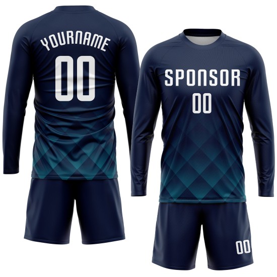 Jersey Navy Custom Soccer White-Teal Uniform Sublimation Jersey Navy Custom Soccer White-Teal Uniform Sublimation