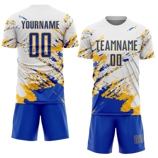 Fragment Blue-Gold Splash Abstract White Custom Soccer Sublimation Thunder Uniform Jersey Art Fragment Blue-Gold Splash Abstract White Custom Soccer Sublimation Thunder Uniform Jersey Art