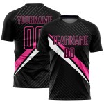 Diagonal Soccer Uniform Lines Sublimation Custom Black Jersey Pink-White Diagonal Soccer Uniform Lines Sublimation Custom Black Jersey Pink-White