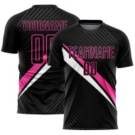 Diagonal Soccer Uniform Lines Sublimation Custom Black Jersey Pink-White