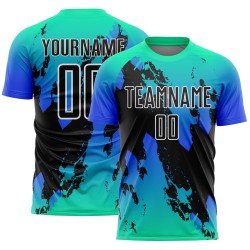 Jersey Uniform Sublimation Blue Custom Soccer Splash Black-Thunder Aqua