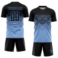Custom Sublimation Black Jersey Uniform Soccer Blue Light Custom Sublimation Black Jersey Uniform Soccer Blue Light