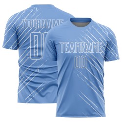 Blue Light Custom Uniform Soccer White Lines Jersey Sublimation
