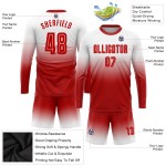 Custom Red Sublimation Fade Fashion Soccer Long Sleeve Jersey Uniform White Custom Red Sublimation Fade Fashion Soccer Long Sleeve Jersey Uniform White