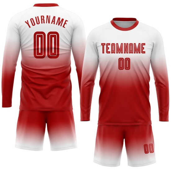 Custom Red Sublimation Fade Fashion Soccer Long Sleeve Jersey Uniform White Custom Red Sublimation Fade Fashion Soccer Long Sleeve Jersey Uniform White
