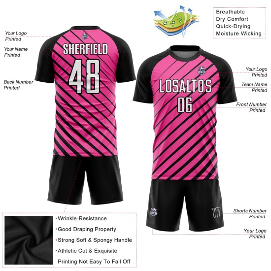 Custom White-Black Uniform Soccer Pink Jersey Sublimation Custom White-Black Uniform Soccer Pink Jersey Sublimation