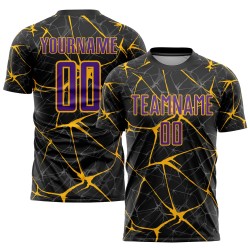Black Purple-Gold Uniform Soccer Sublimation Custom Jersey
