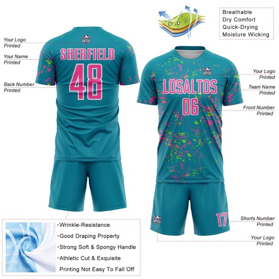 Jersey Custom Art Green Pink-Neon Uniform Soccer Fragment Teal Abstract Sublimation Jersey Custom Art Green Pink-Neon Uniform Soccer Fragment Teal Abstract Sublimation