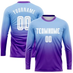 Soccer Long Light Fade White-Purple Custom Jersey Blue Uniform Sleeve Sublimation Fashion