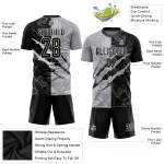Graffiti Pattern Scratch Uniform Black-Gray Custom Soccer Jersey Sublimation Graffiti Pattern Scratch Uniform Black-Gray Custom Soccer Jersey Sublimation