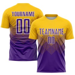 Purple-White Jersey Gold Soccer Sublimation Custom Uniform