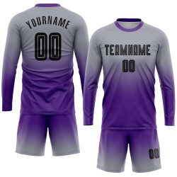 Long Sleeve Fade Soccer Gray Custom Black-Purple Sublimation Fashion Jersey Uniform Long Sleeve Fade Soccer Gray Custom Black-Purple Sublimation Fashion Jersey Uniform