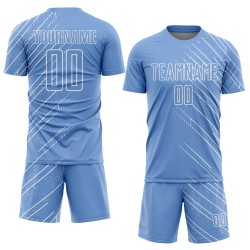 Blue Light Custom Uniform Soccer White Lines Jersey Sublimation Blue Light Custom Uniform Soccer White Lines Jersey Sublimation