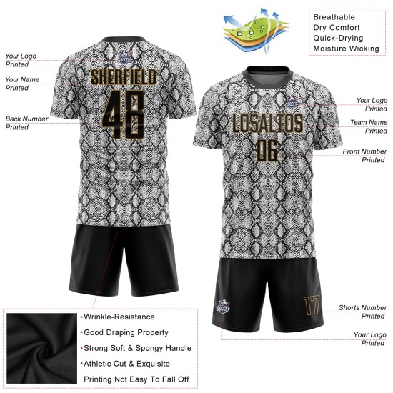Black Sublimation Custom Gold Snakeskin Black-Old Soccer Uniform Jersey Black Sublimation Custom Gold Snakeskin Black-Old Soccer Uniform Jersey