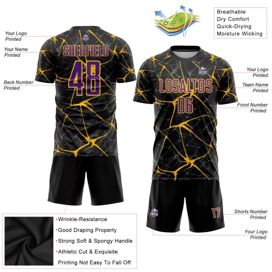 Black Purple-Gold Uniform Soccer Sublimation Custom Jersey Black Purple-Gold Uniform Soccer Sublimation Custom Jersey