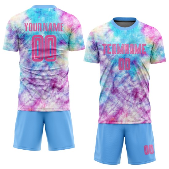 Dye Uniform Tie Custom Sublimation Pink-Light Soccer Jersey Blue Dye Uniform Tie Custom Sublimation Pink-Light Soccer Jersey Blue
