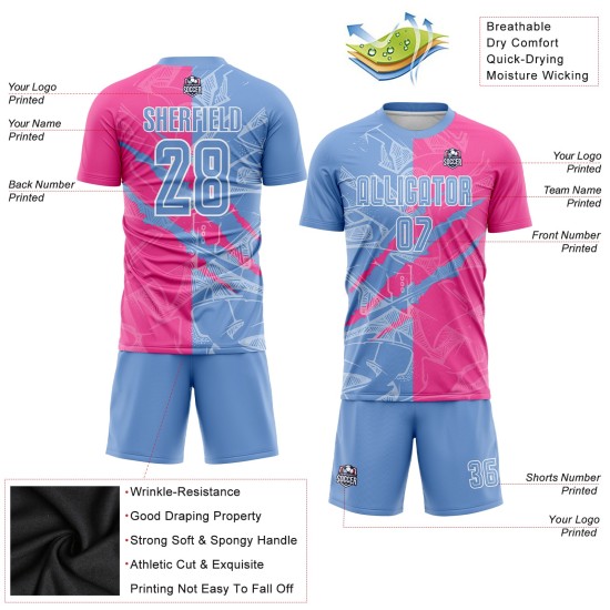 Pattern Sublimation Light Blue-Pink Uniform Graffiti Scratch Jersey Custom Soccer Pattern Sublimation Light Blue-Pink Uniform Graffiti Scratch Jersey Custom Soccer