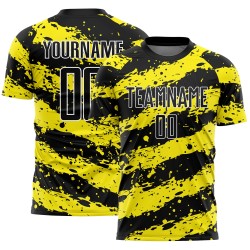 Custom Light Splash Yellow-White Soccer Jersey Black Sublimation Uniform