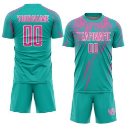 Sublimation Soccer Uniform Pink-White Jersey Aqua Custom