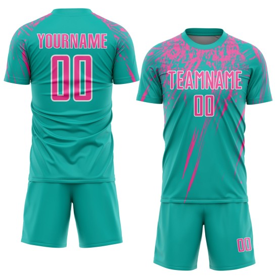 Sublimation Soccer Uniform Pink-White Jersey Aqua Custom Sublimation Soccer Uniform Pink-White Jersey Aqua Custom
