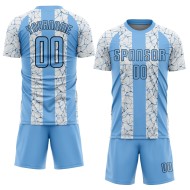 Black-White Sublimation Blue Light Soccer Uniform Jersey Custom Black-White Sublimation Blue Light Soccer Uniform Jersey Custom