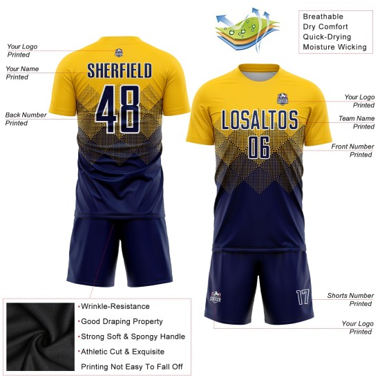 Custom Sublimation Jersey Soccer Gold Uniform Navy-White Custom Sublimation Jersey Soccer Gold Uniform Navy-White