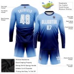 White-Navy Light Blue Fashion Soccer Jersey Fade Uniform Custom Sleeve Sublimation Long White-Navy Light Blue Fashion Soccer Jersey Fade Uniform Custom Sleeve Sublimation Long