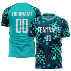 White-Navy Uniform Soccer Aqua Jersey Custom Sublimation