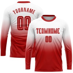 Custom Red Sublimation Fade Fashion Soccer Long Sleeve Jersey Uniform White