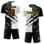 Sublimation Graffiti Custom Black-Gold Pattern Scratch Uniform Soccer Jersey Sublimation Graffiti Custom Black-Gold Pattern Scratch Uniform Soccer Jersey