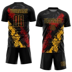 Uniform Black Soccer Sublimation Custom Jersey Gold-Red Uniform Black Soccer Sublimation Custom Jersey Gold-Red