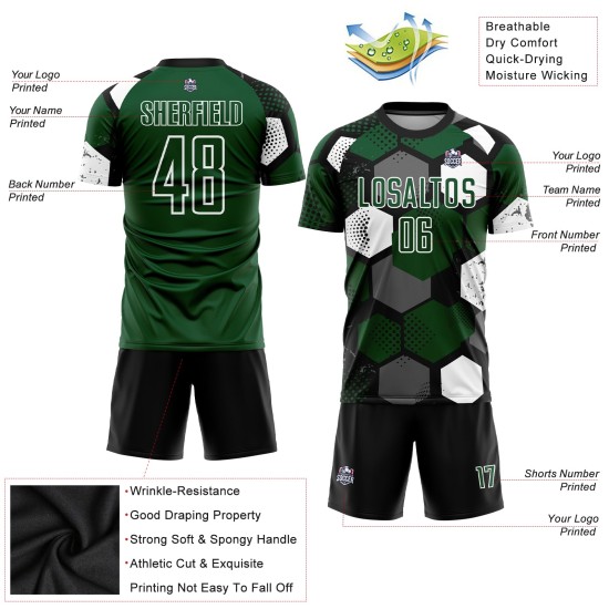 Black-White Jersey Uniform Custom Sublimation Soccer Green Black-White Jersey Uniform Custom Sublimation Soccer Green