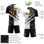 Sublimation Graffiti Custom Black-Gold Pattern Scratch Uniform Soccer Jersey Sublimation Graffiti Custom Black-Gold Pattern Scratch Uniform Soccer Jersey