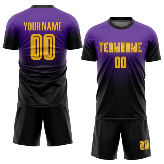 Purple Gold-Black Sublimation Custom Fashion Soccer Uniform Jersey Fade Purple Gold-Black Sublimation Custom Fashion Soccer Uniform Jersey Fade