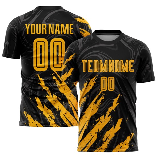 Sublimation Soccer Gold Custom Uniform Jersey Black Sublimation Soccer Gold Custom Uniform Jersey Black