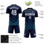 Jersey Navy Custom Soccer White-Teal Uniform Sublimation Jersey Navy Custom Soccer White-Teal Uniform Sublimation