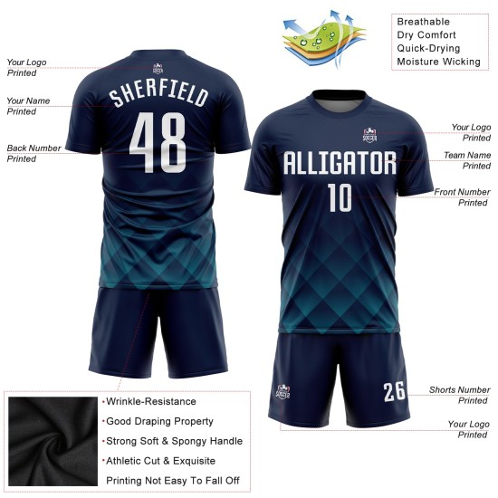 Jersey Navy Custom Soccer White-Teal Uniform Sublimation Jersey Navy Custom Soccer White-Teal Uniform Sublimation
